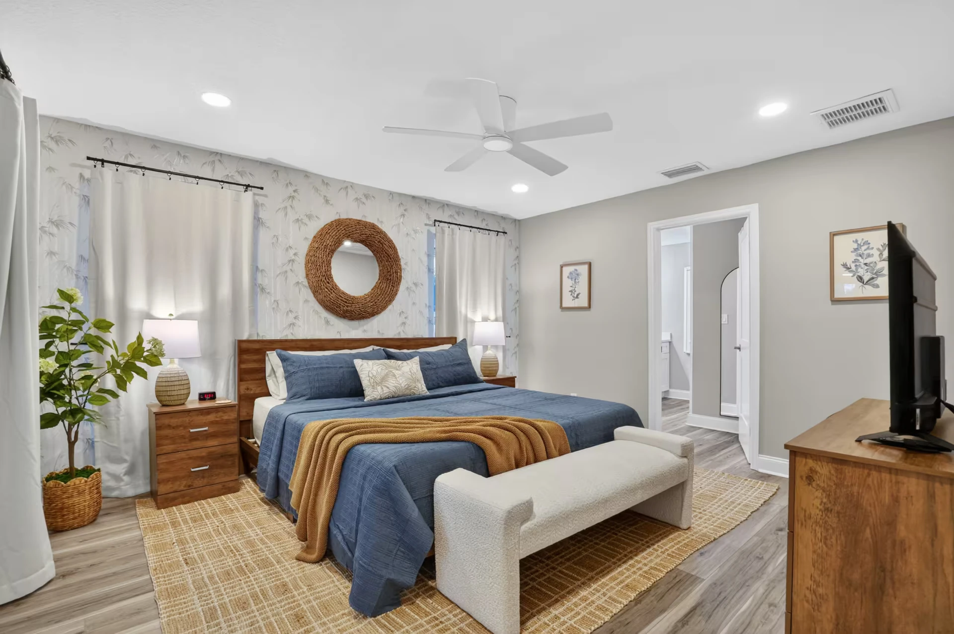 Primary bedroom with king bed